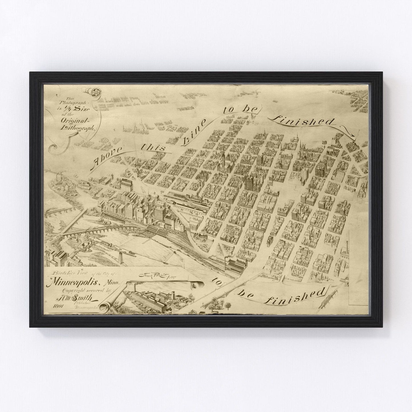 vintage map of Minneapolis, Minnesota, 1891