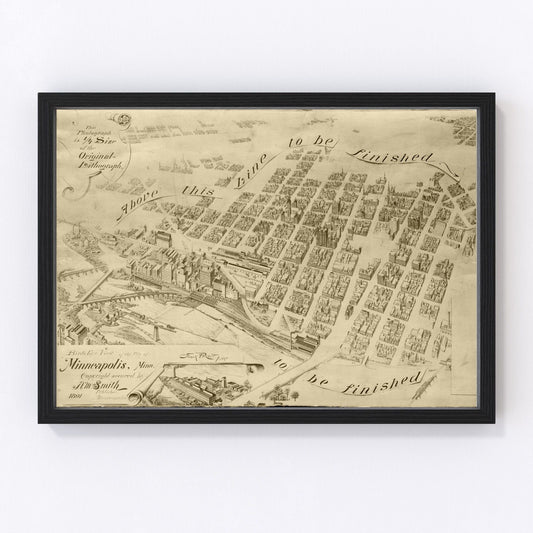 vintage map of Minneapolis, Minnesota, 1891