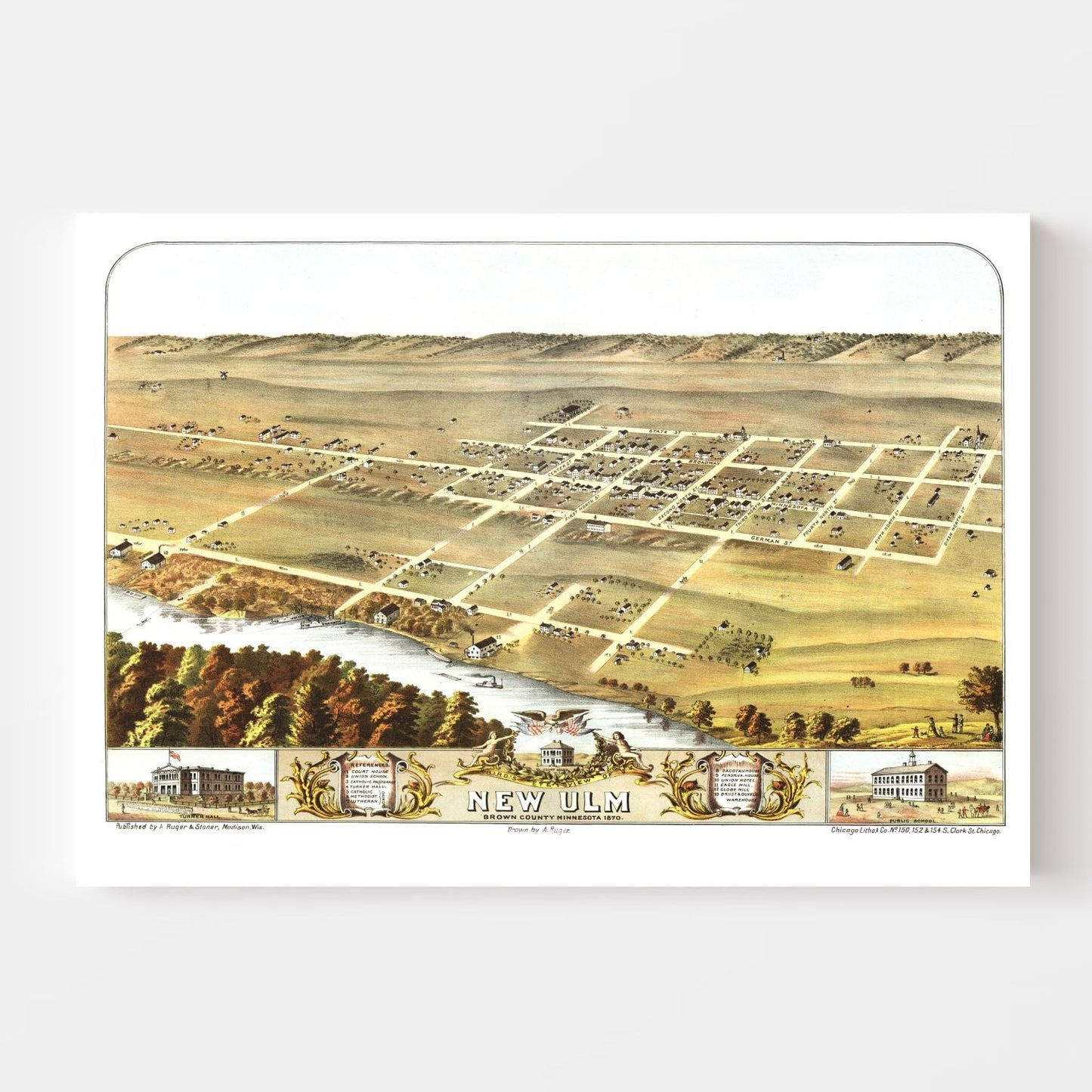 Vintage Map of New Ulm, Minnesota, 1870