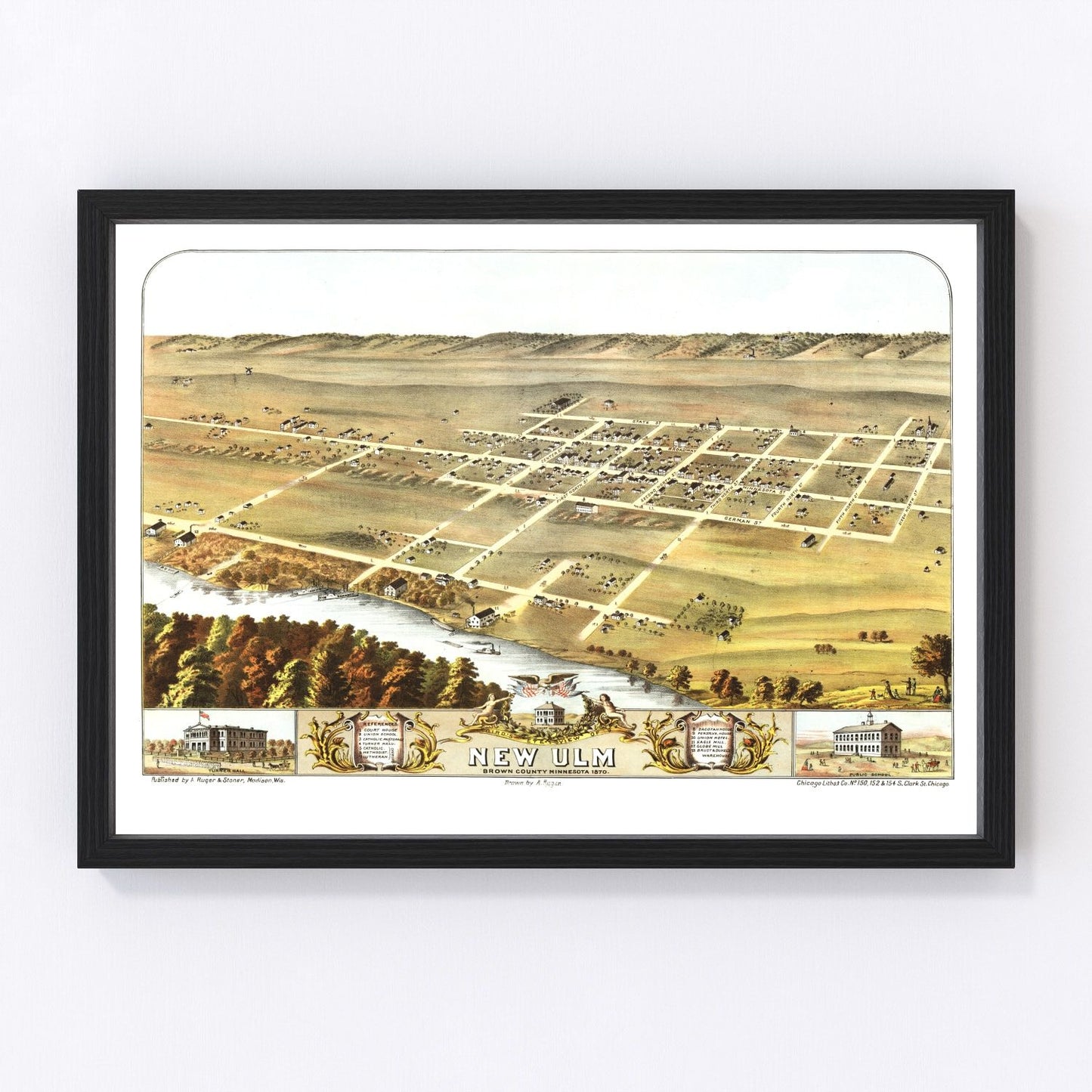 Vintage map of New Ulm, Brown County, Minnesota, 1870