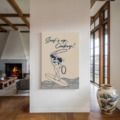 Cowgirl Surfing Western Coastal Wall Art Print