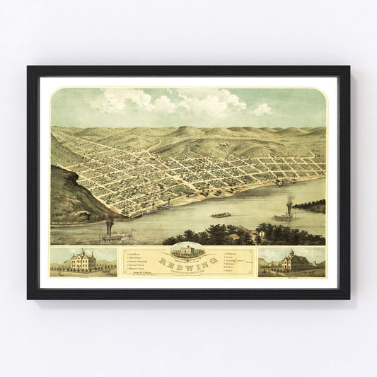 Vintage map of Red Wing, Minnesota, 1868