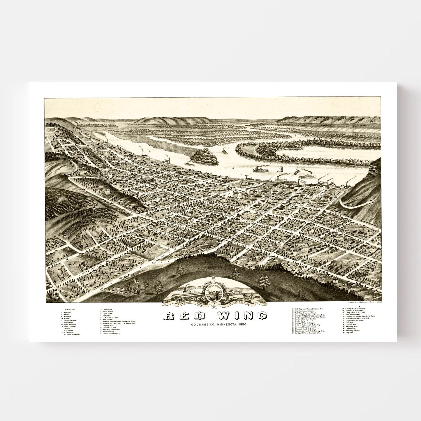 Vintage Map of Red Wing, Minnesota, 1880
