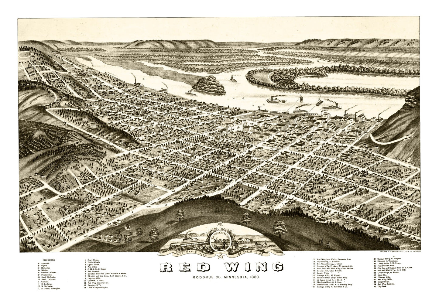Vintage Map of Red Wing, Minnesota, 1880