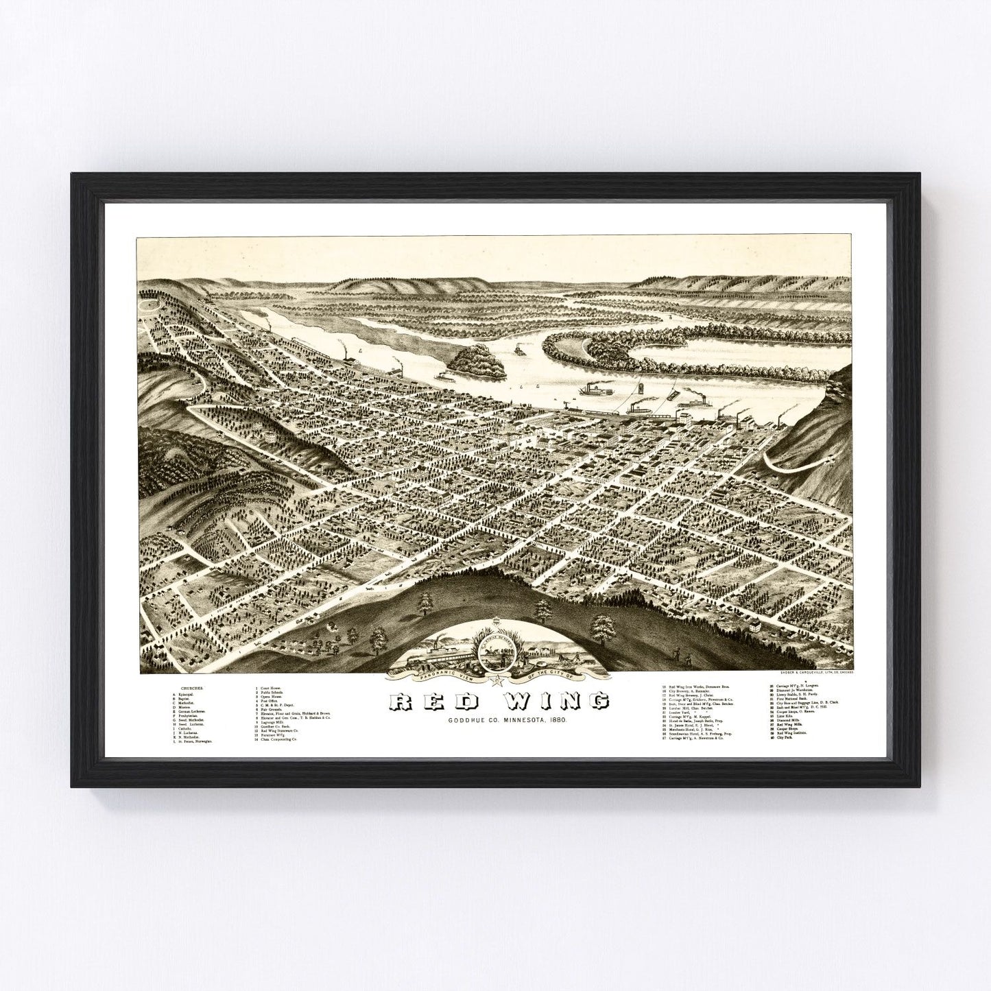 Vintage map of Red Wing, Minnesota, 1880