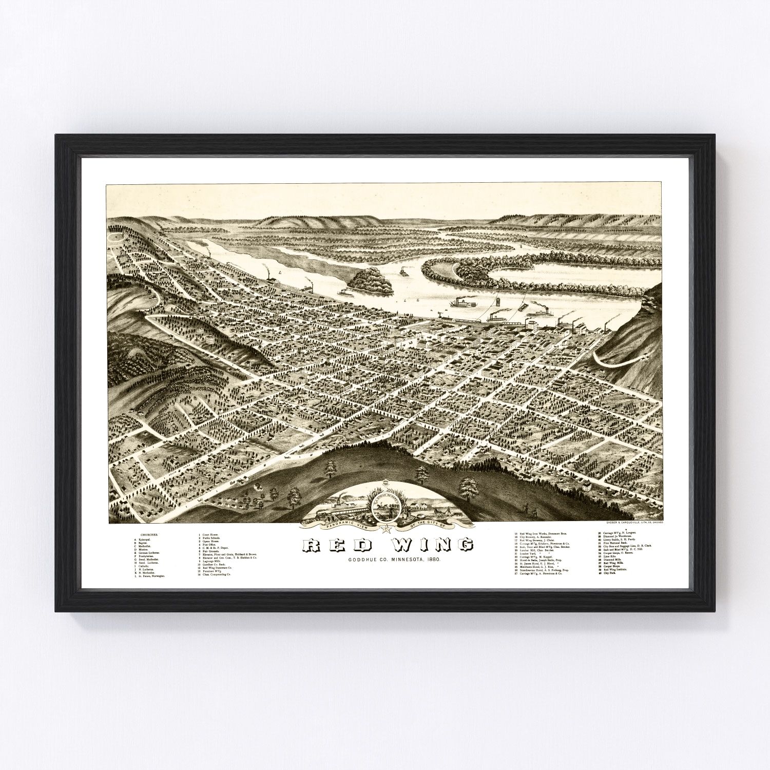 Vintage map of Red Wing, Minnesota, 1880