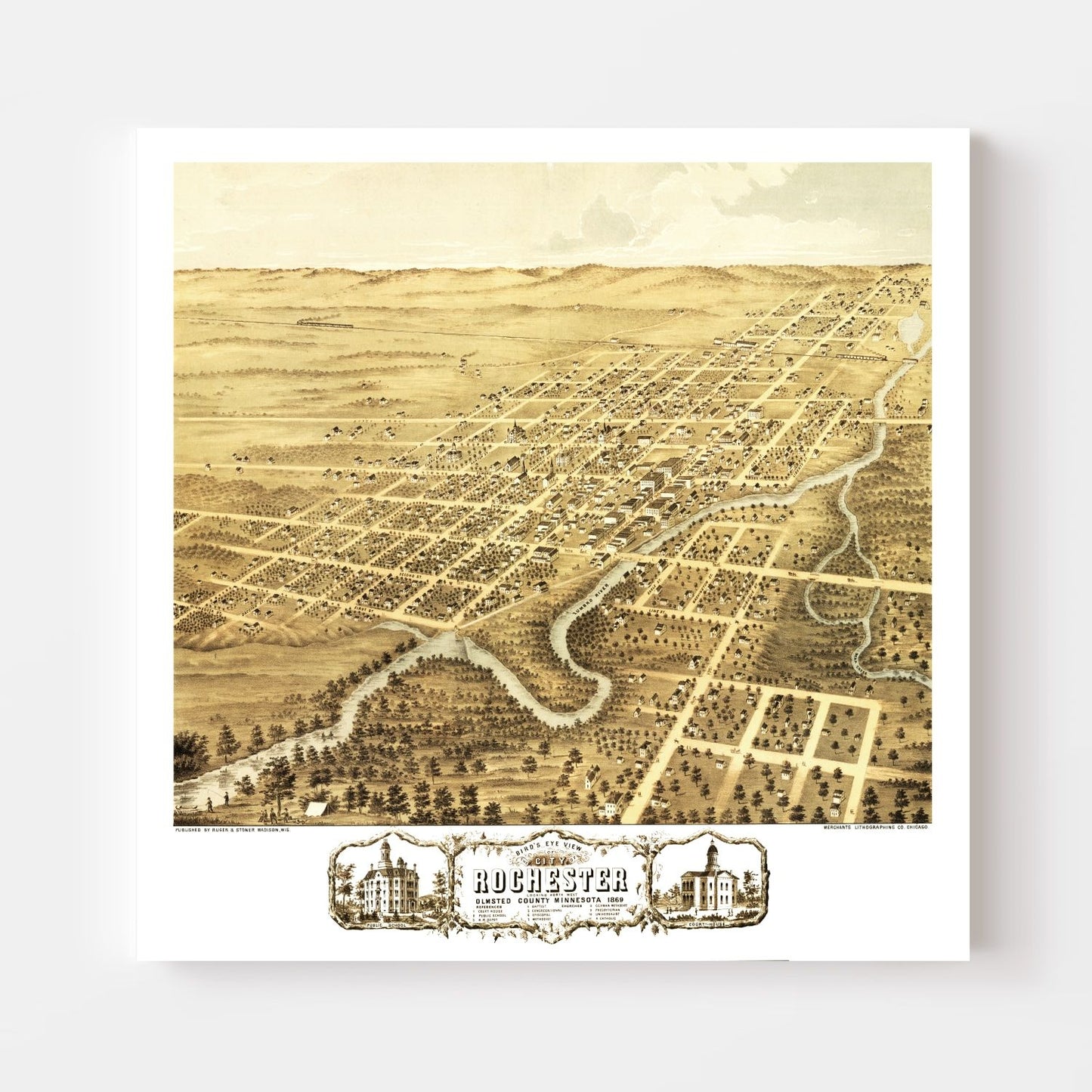 Vintage Map of Rochester, Minnesota, 1869
