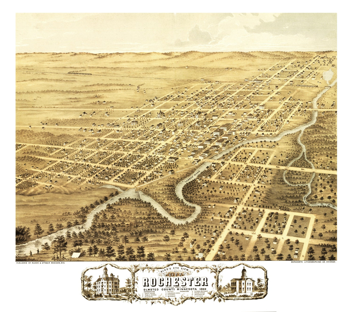 Vintage Map of Rochester, Minnesota, 1869