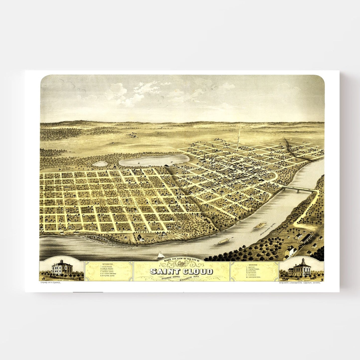 Vintage Map of St. Cloud, Minnesota, 1869