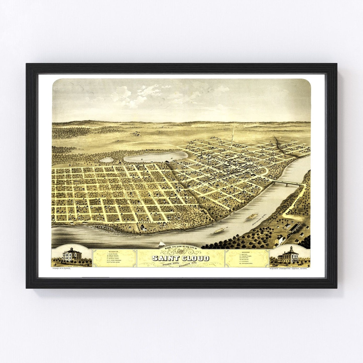 vintage map of St. Cloud, Minnesota, 1869
