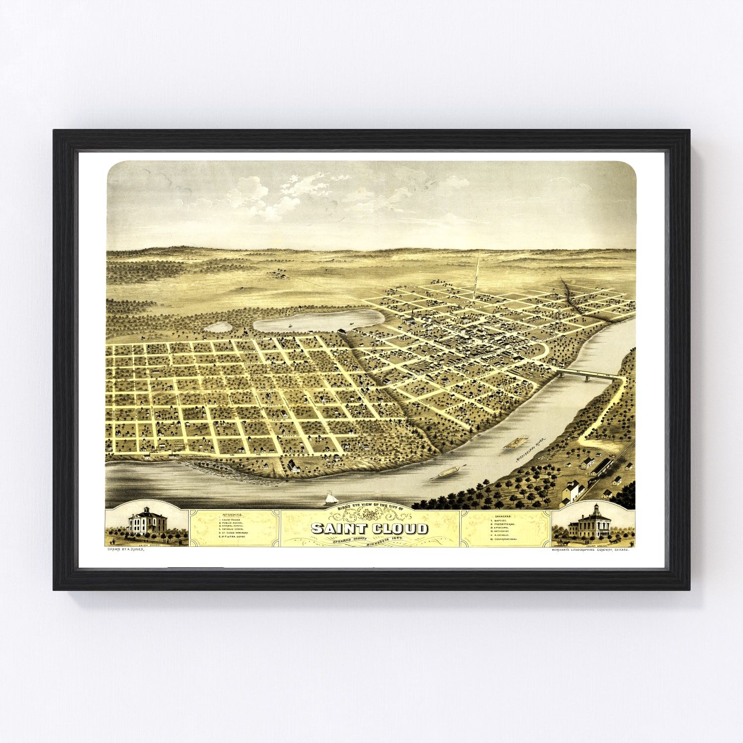 vintage map of St. Cloud, Minnesota, 1869