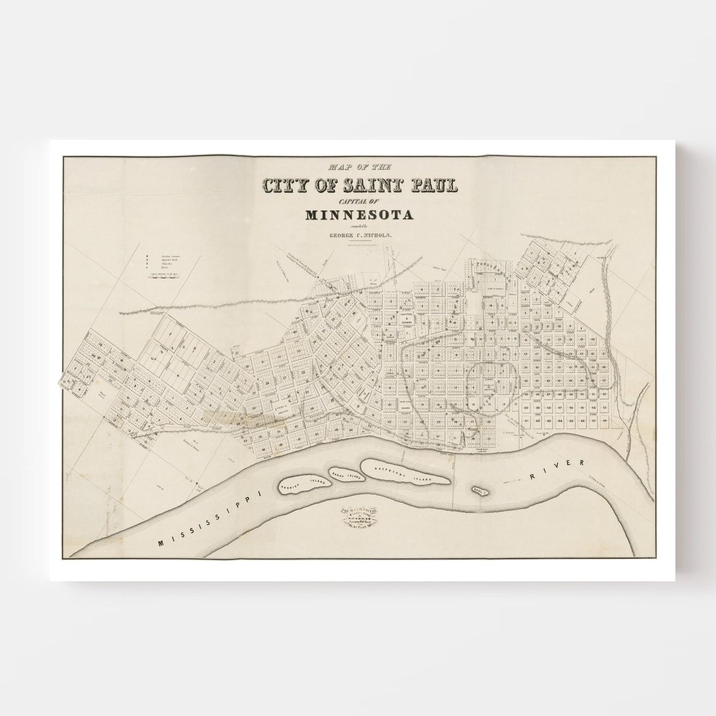 Vintage Map of St. Paul, Minnesota, 1860