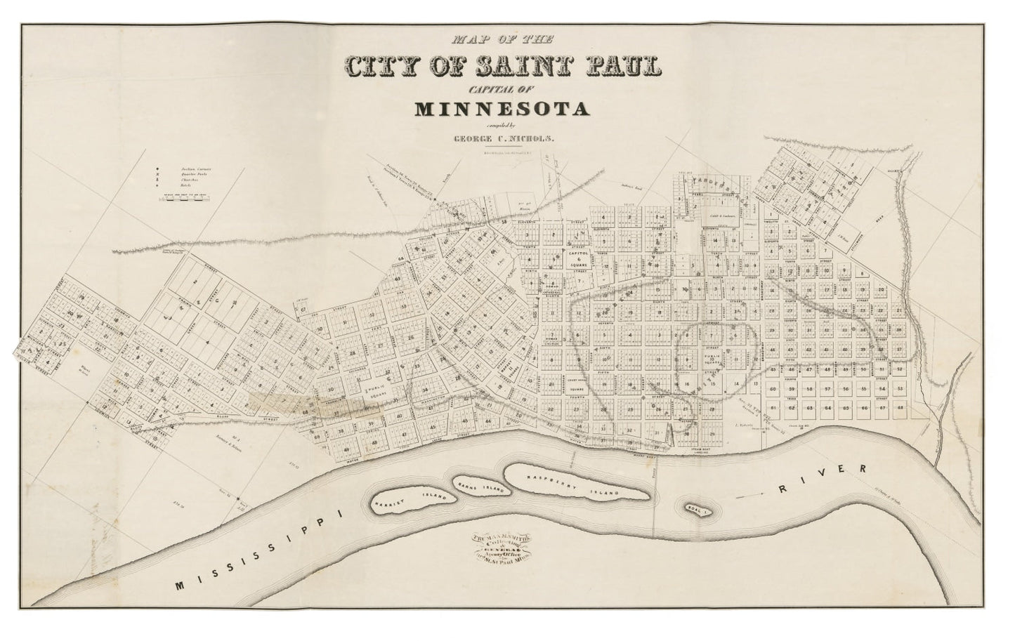 Vintage Map of St. Paul, Minnesota, 1860