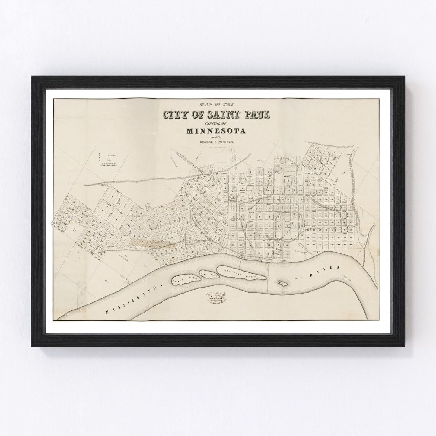 vintage map of St. Paul, Minnesota, 1860