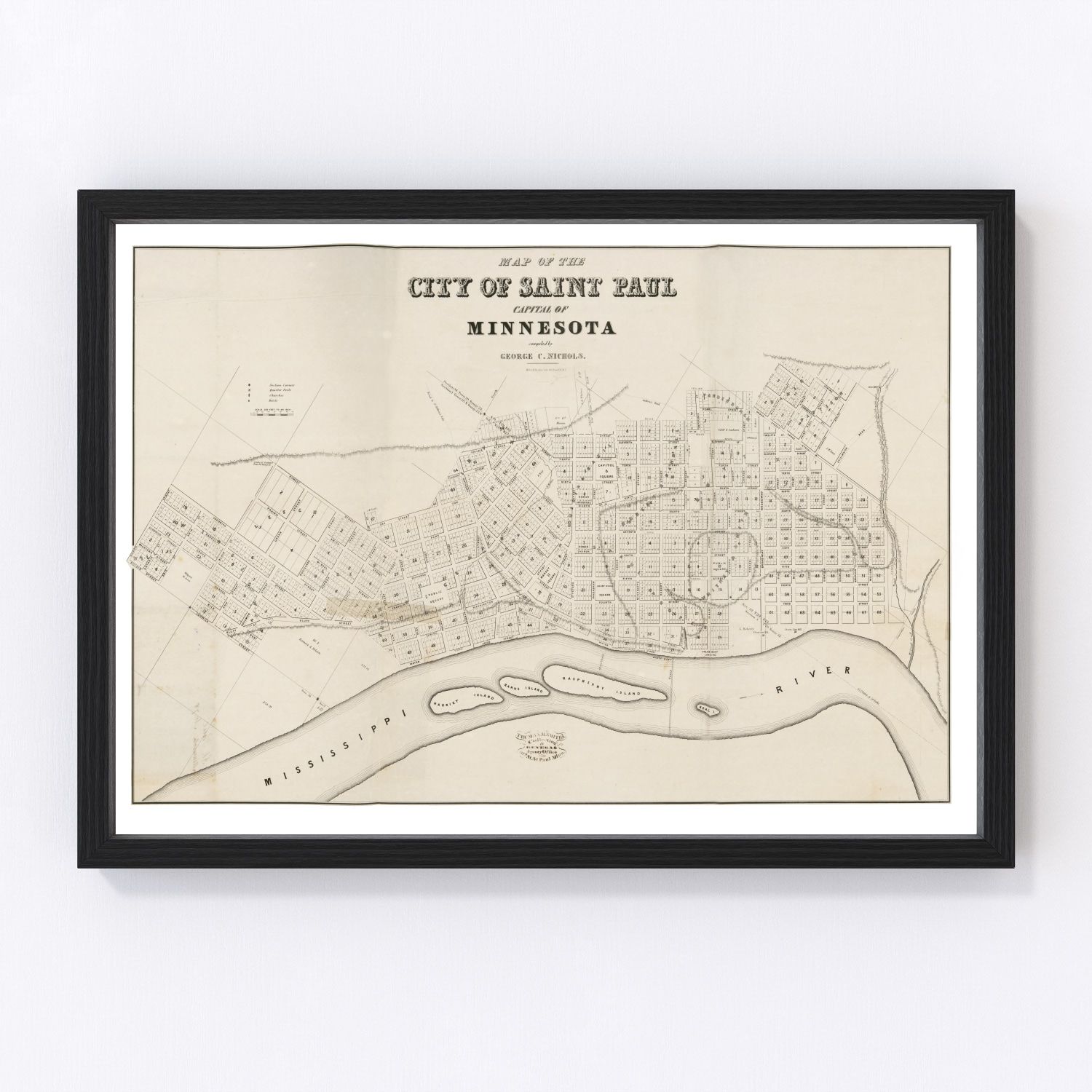 vintage map of St. Paul, Minnesota, 1860