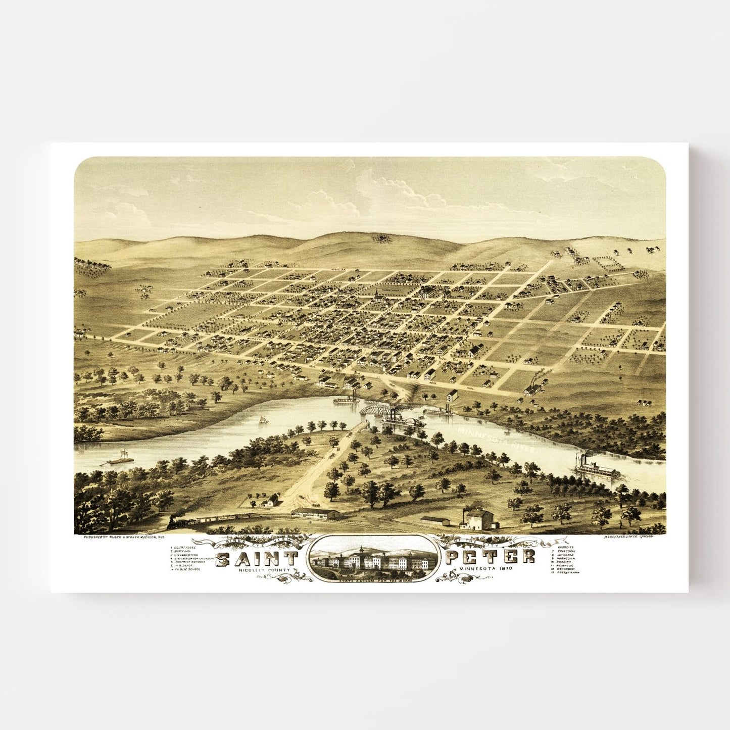 Vintage Map of Saint Peter, Minnesota, 1870