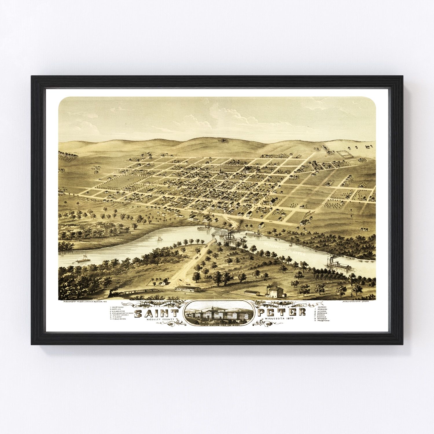 vintage map of Saint Peter, Minnesota, 1870