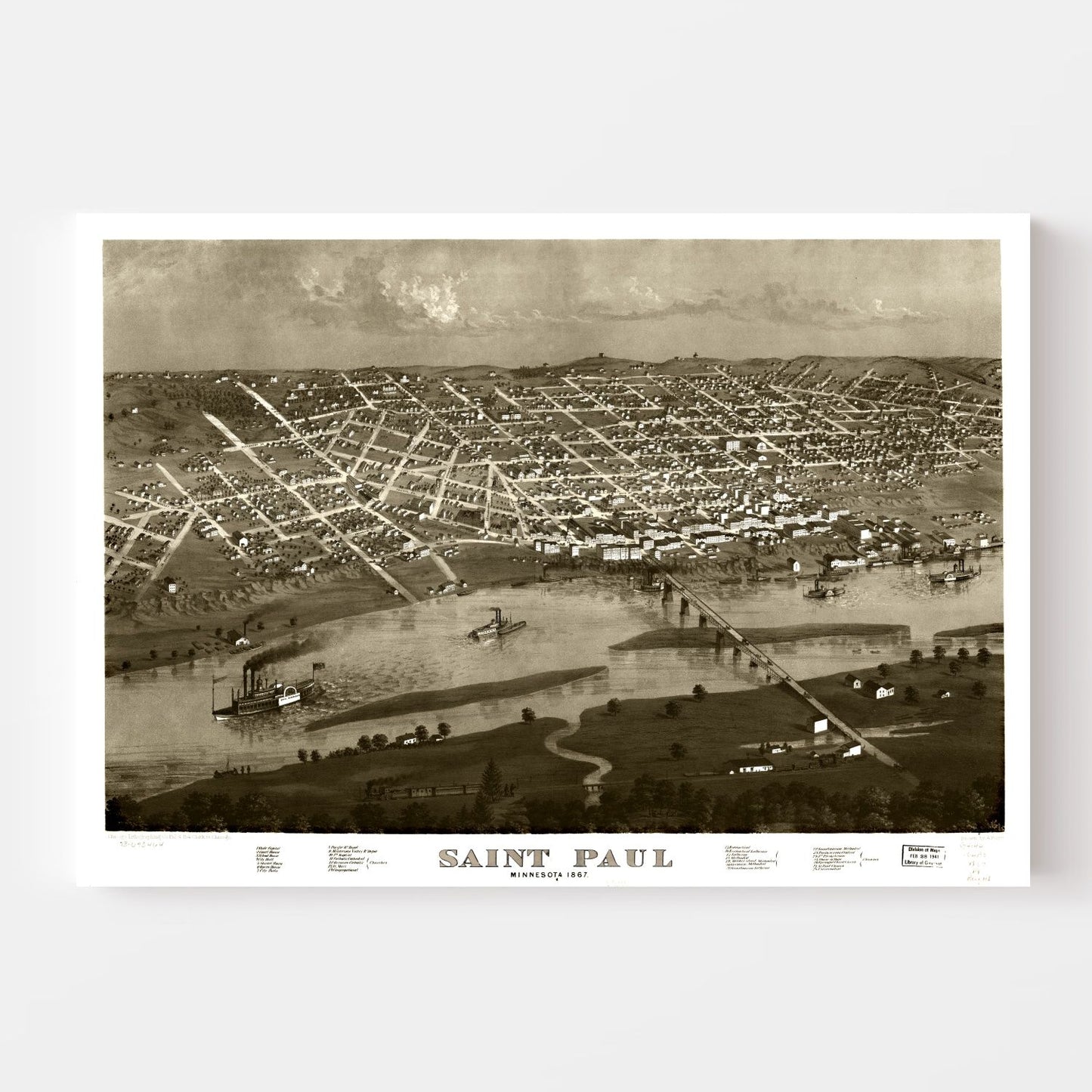 Vintage Map of St. Paul, Minnesota, 1867