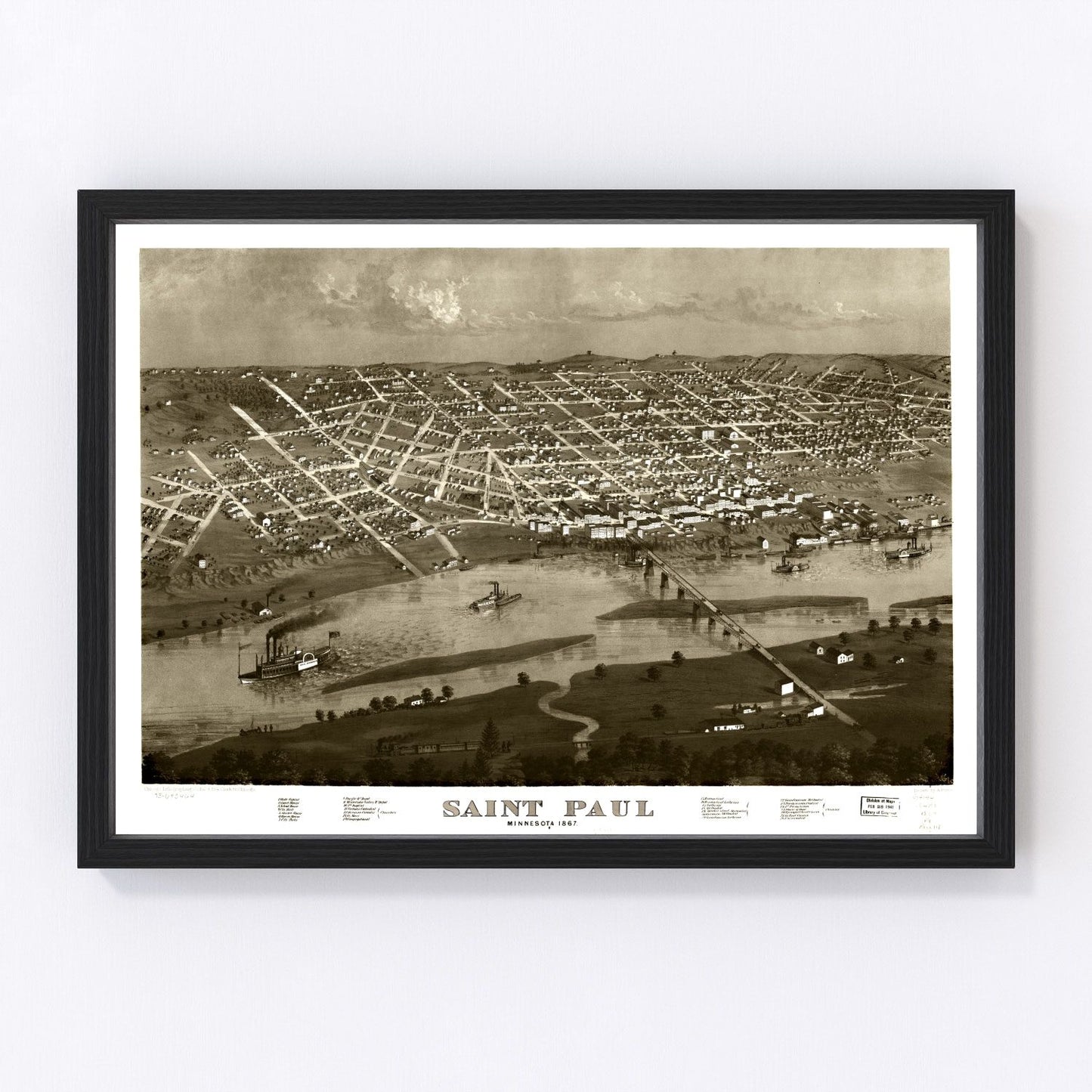 vintage map of St. Paul, Minnesota, 1867
