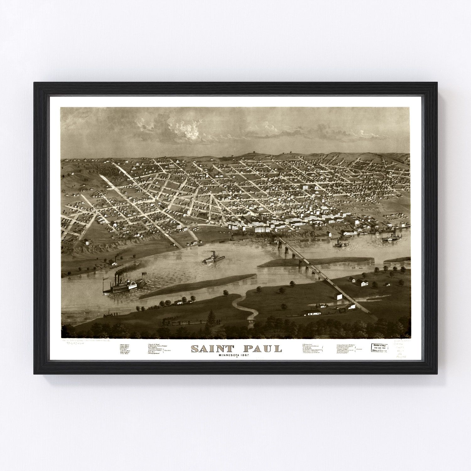 vintage map of St. Paul, Minnesota, 1867