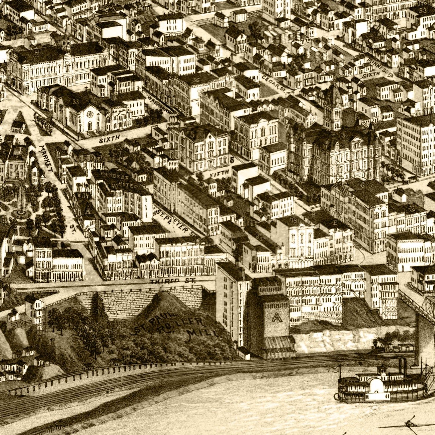 Vintage Map of St. Paul, Minnesota, 1883