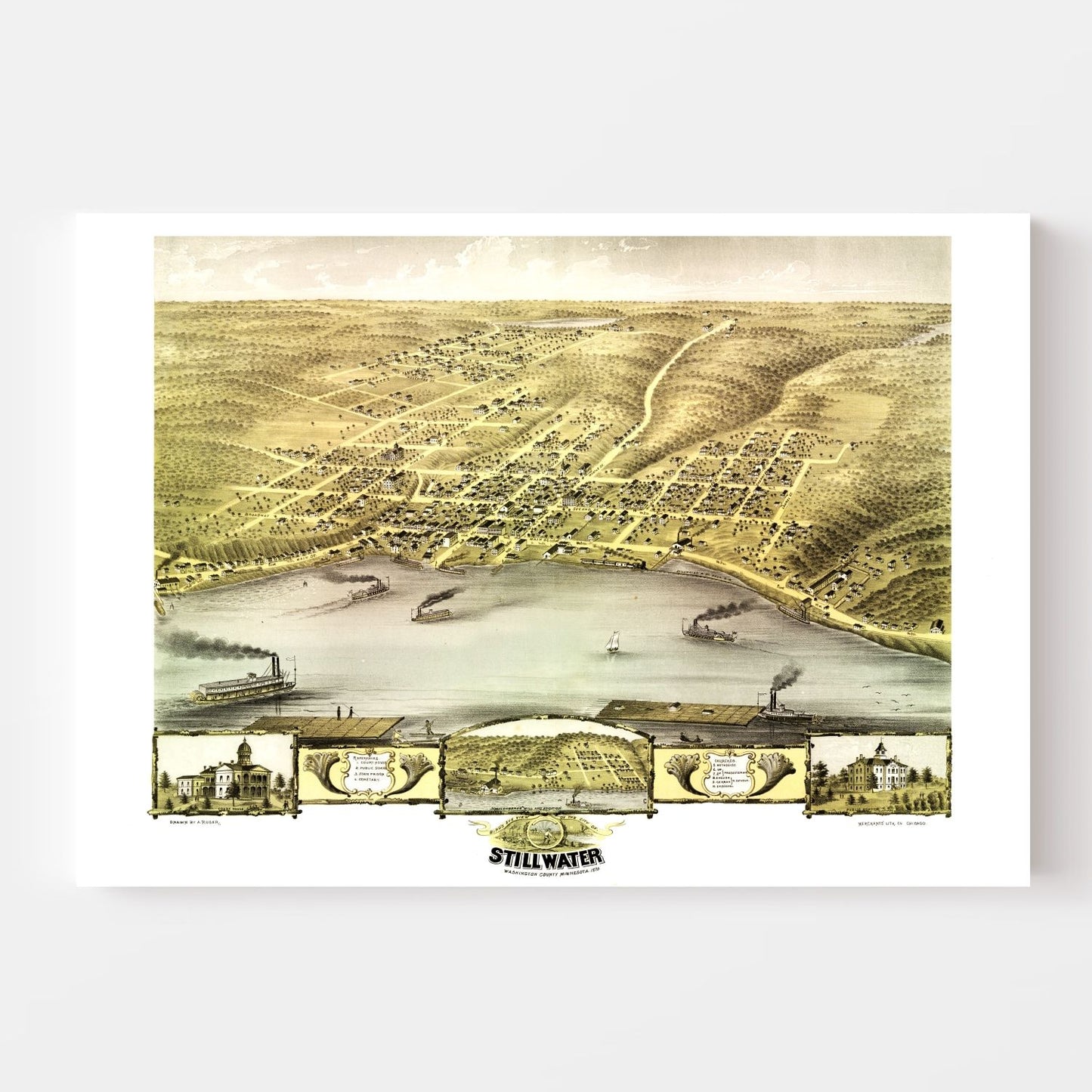 Vintage Map of Stillwater, Minnesota, 1870