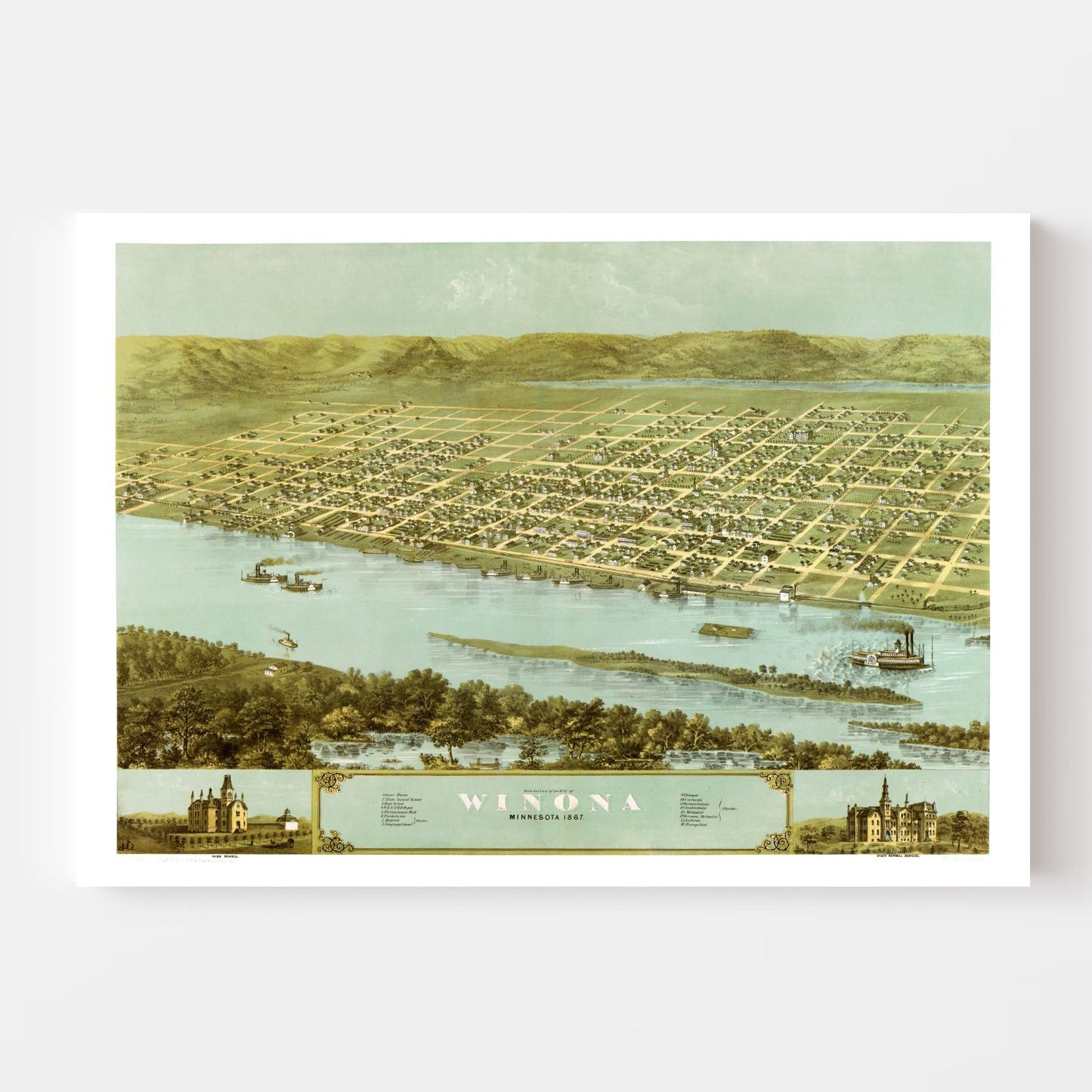 Vintage Map of Winona, Minnesota 1867 Edition B