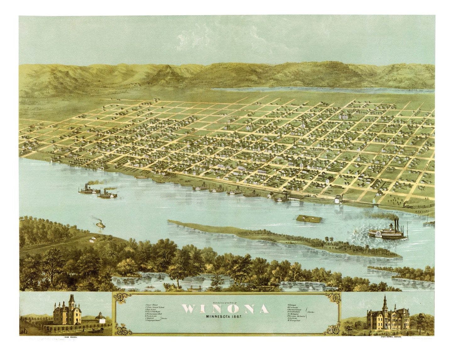 Vintage Map of Winona, Minnesota 1867 Edition B