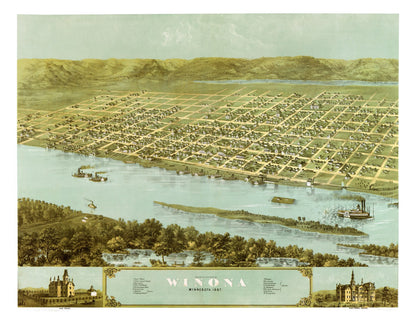 Vintage Map of Winona, Minnesota 1867 Edition B
