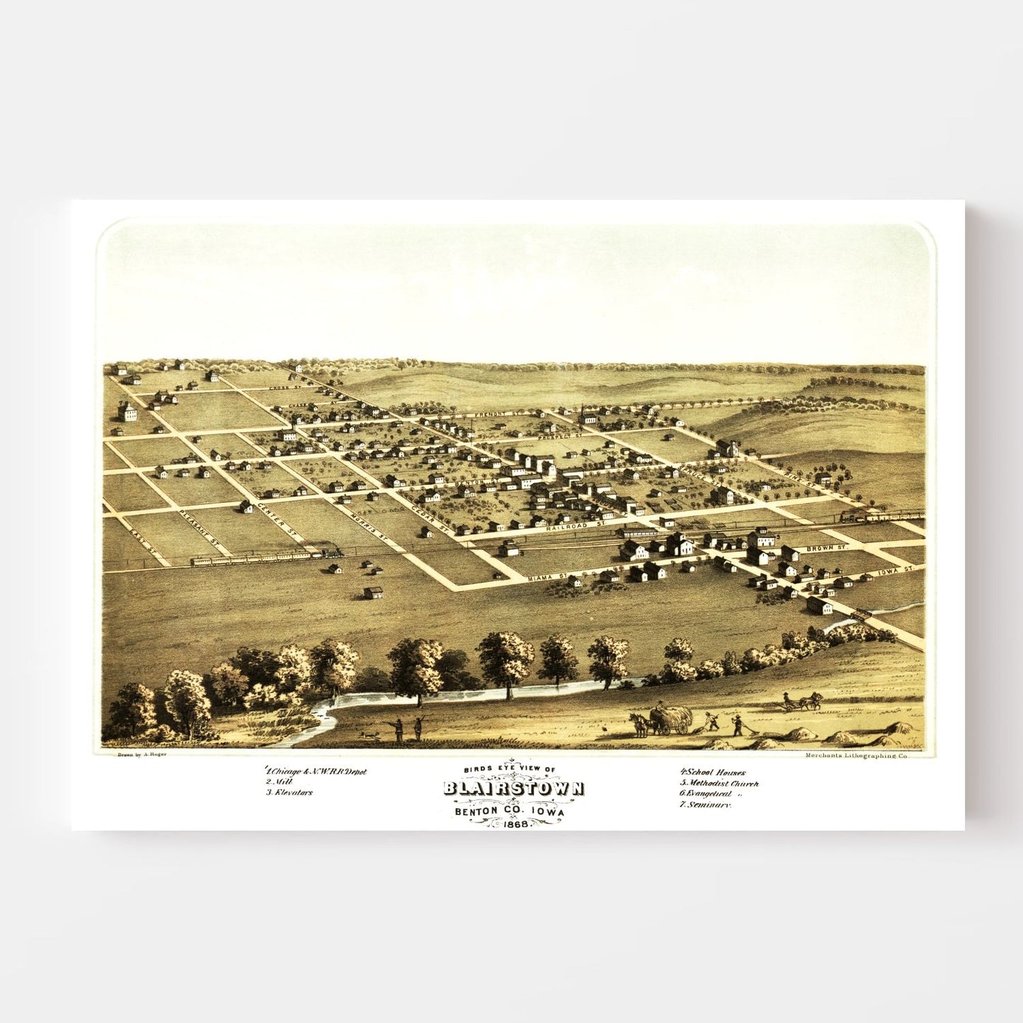 Vintage Map of Blairstown, Iowa, 1868