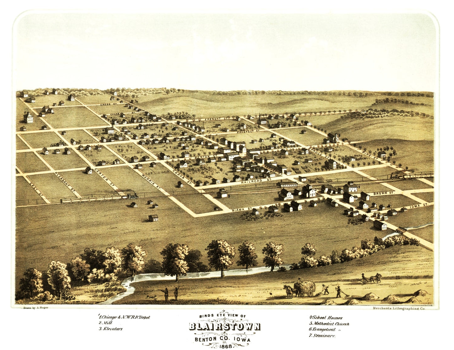 Vintage Map of Blairstown, Iowa, 1868