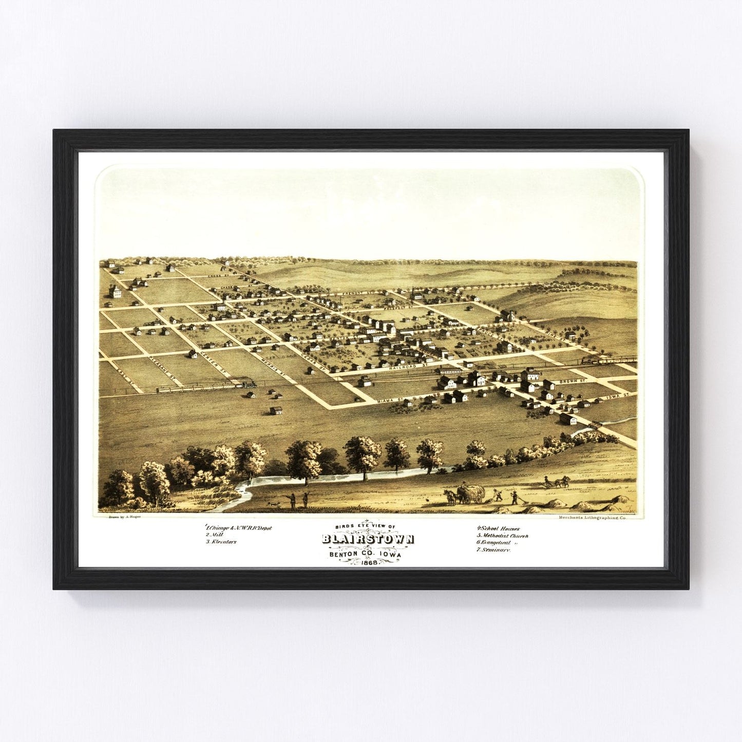 Vintage map of Blairstown, Iowa, 1868