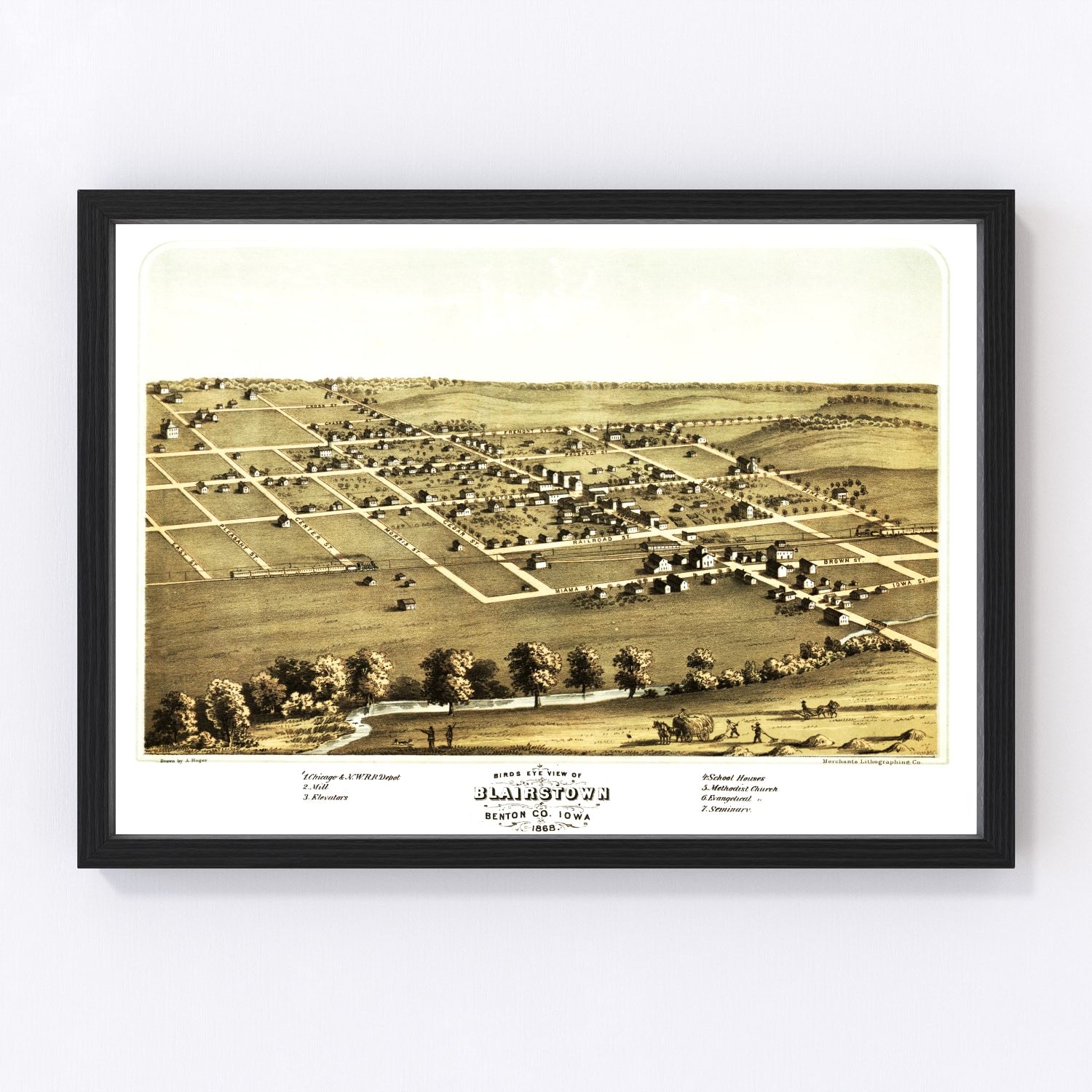 Vintage map of Blairstown, Iowa, 1868