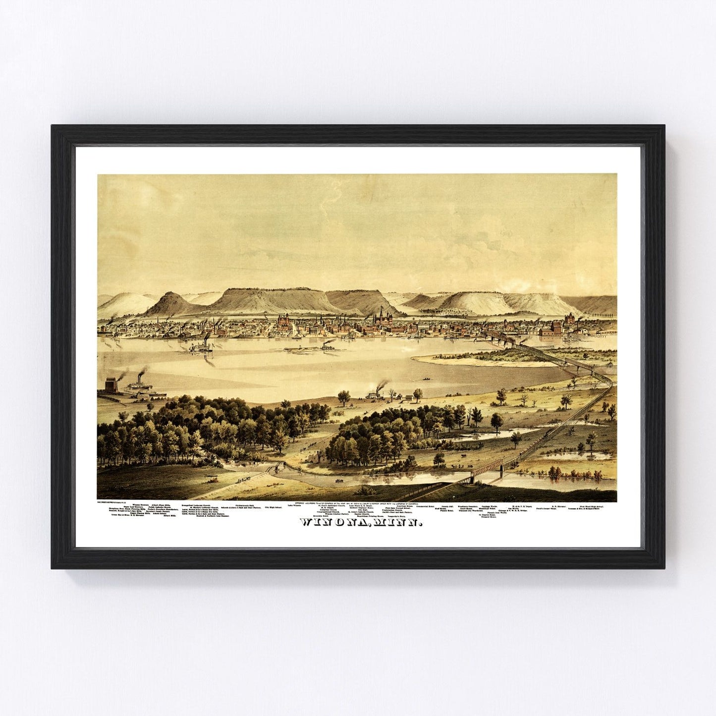 Vintage map of Winona, Winona County, Minnesota, 1874, digitally restored