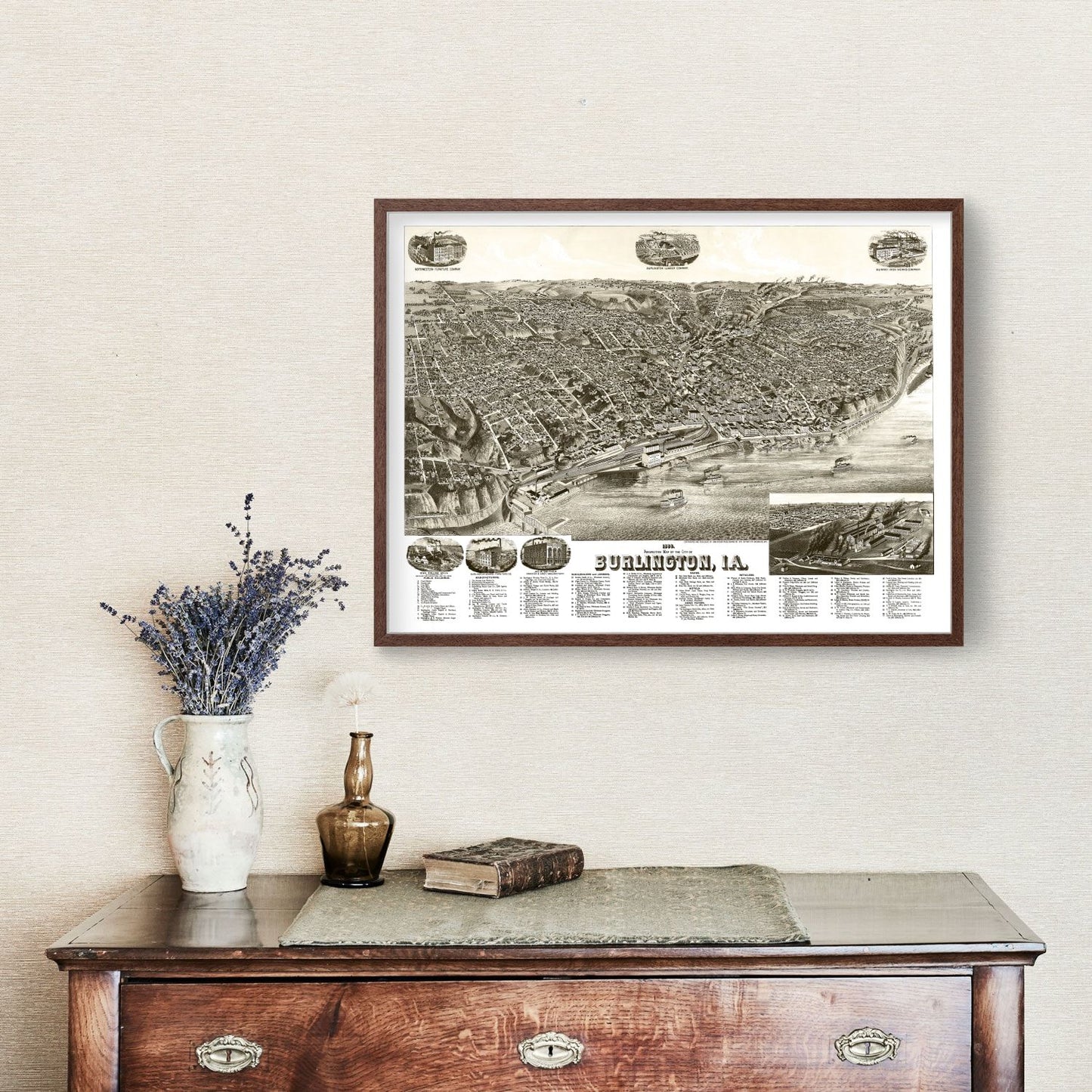 Vintage Map of Burlington, Iowa, 1889 | Wall Art
