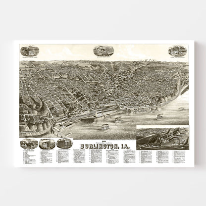 Vintage Map of Burlington, Iowa, 1889 | Wall Art