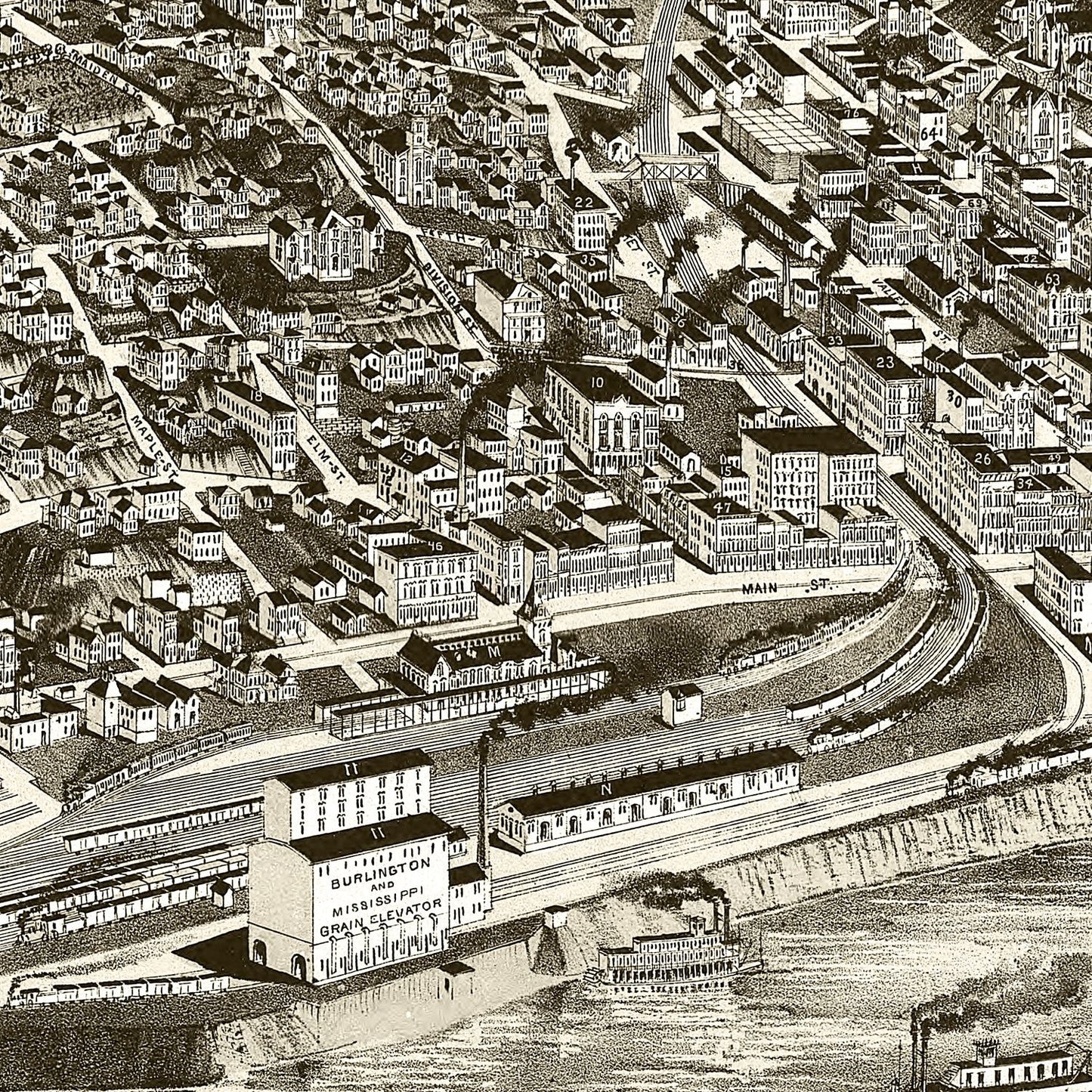 Vintage Map of Burlington, Iowa, 1889 | Wall Art