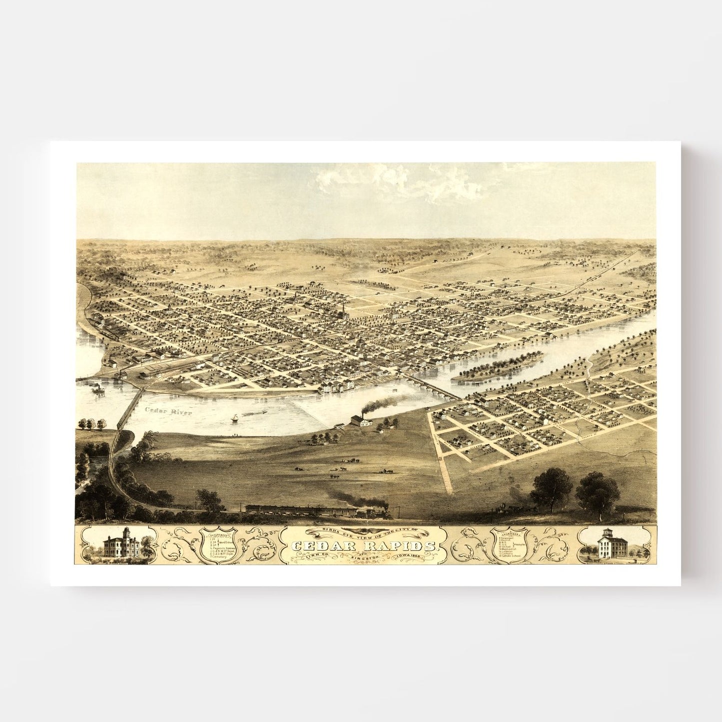 Vintage Map of Cedar Rapids, Iowa, 1868