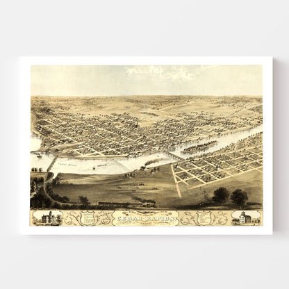 Vintage Map of Cedar Rapids, Iowa, 1868