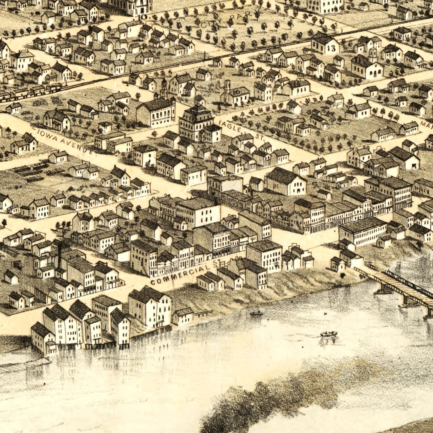 Vintage Map of Cedar Rapids, Iowa, 1868