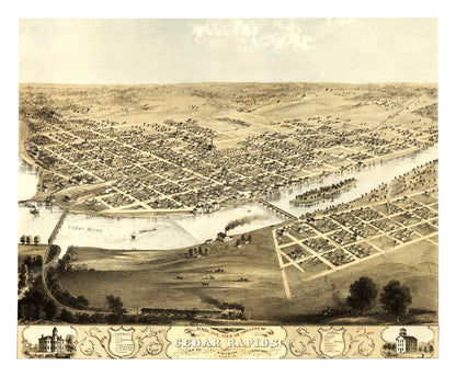 Vintage Map of Cedar Rapids, Iowa, 1868