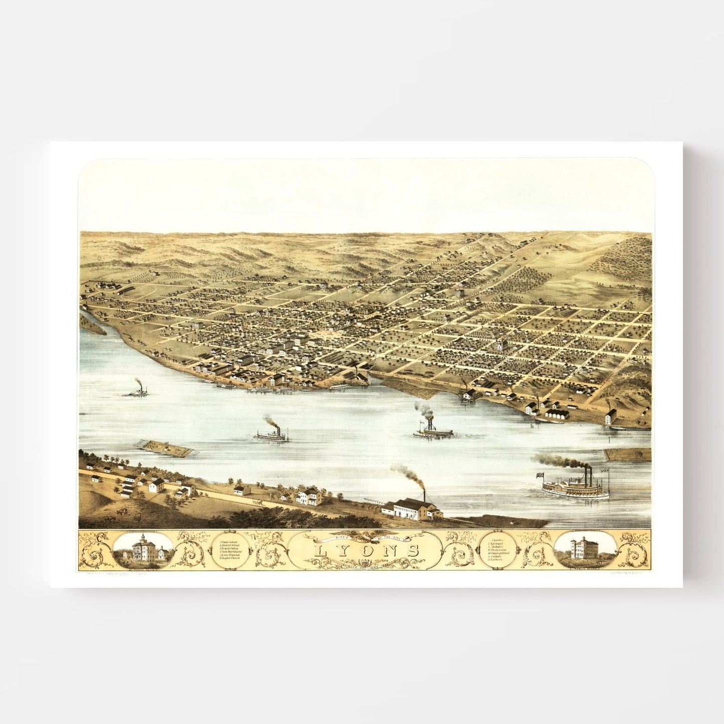 Vintage Map of Lyons, Iowa, 1868