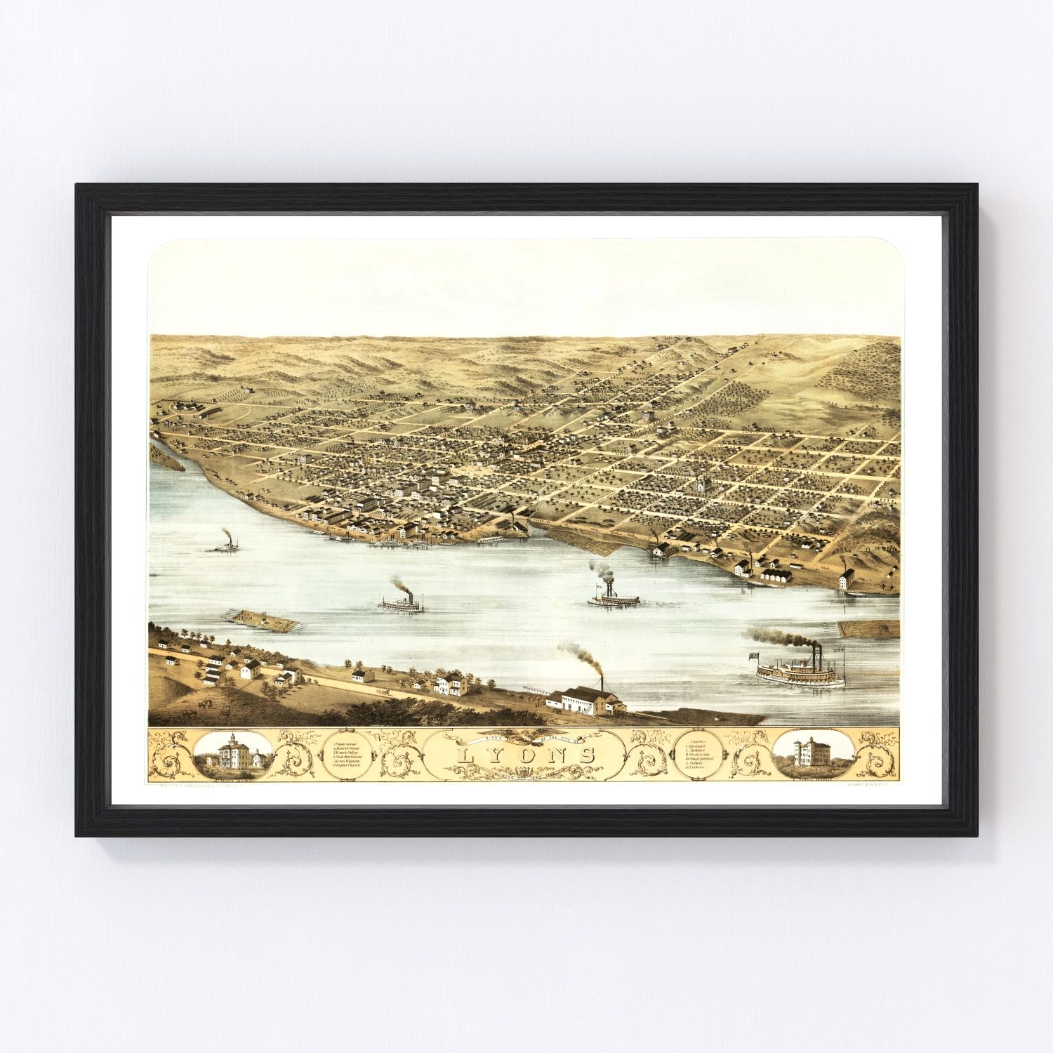 Vintage map of Lyons, Iowa, 1868