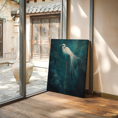 White Egret Wall Art - Minimalist Coastal Bird Print