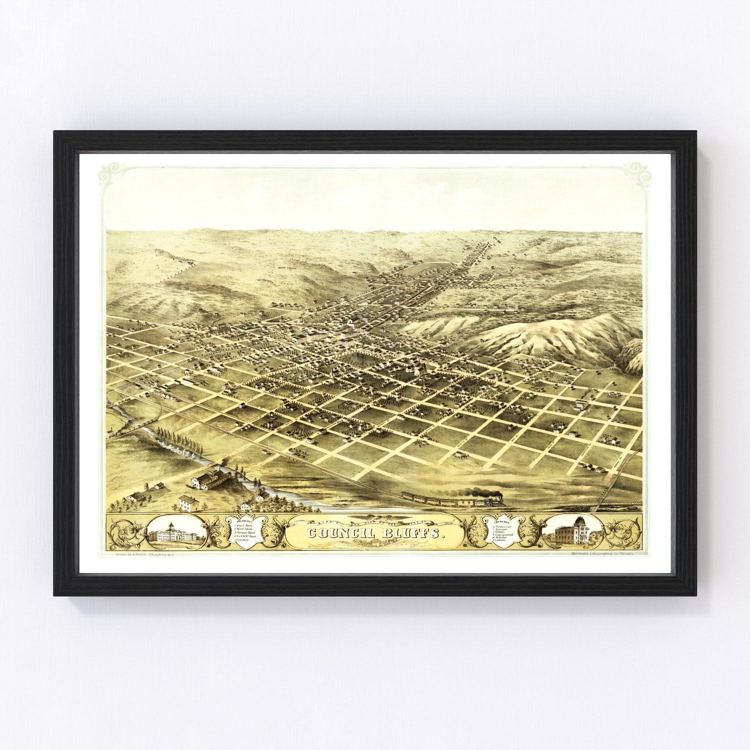 vintage map of Council Bluffs, Iowa, 1868