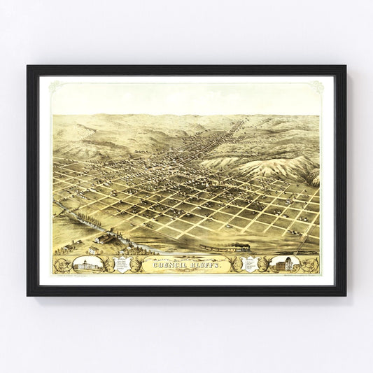 vintage map of Council Bluffs, Iowa, 1868