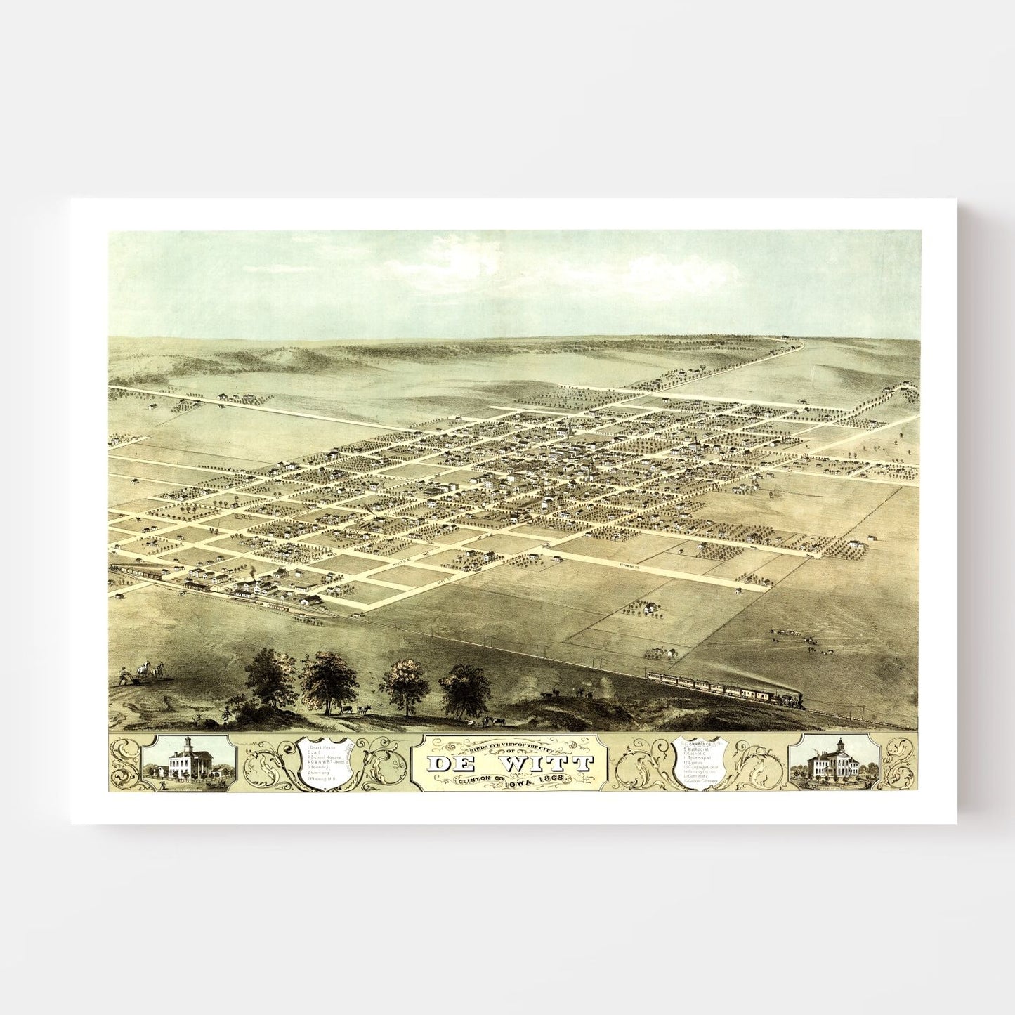 Vintage Map of De Witt, Iowa, 1868