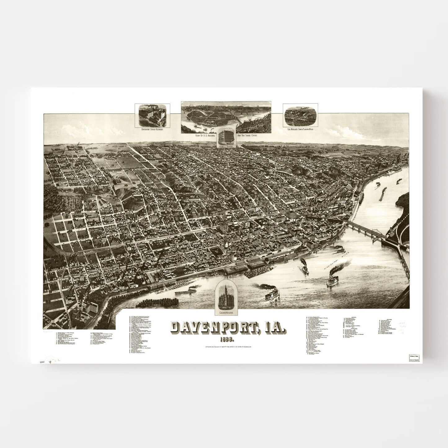 Vintage Map of Davenport, Iowa, 1888