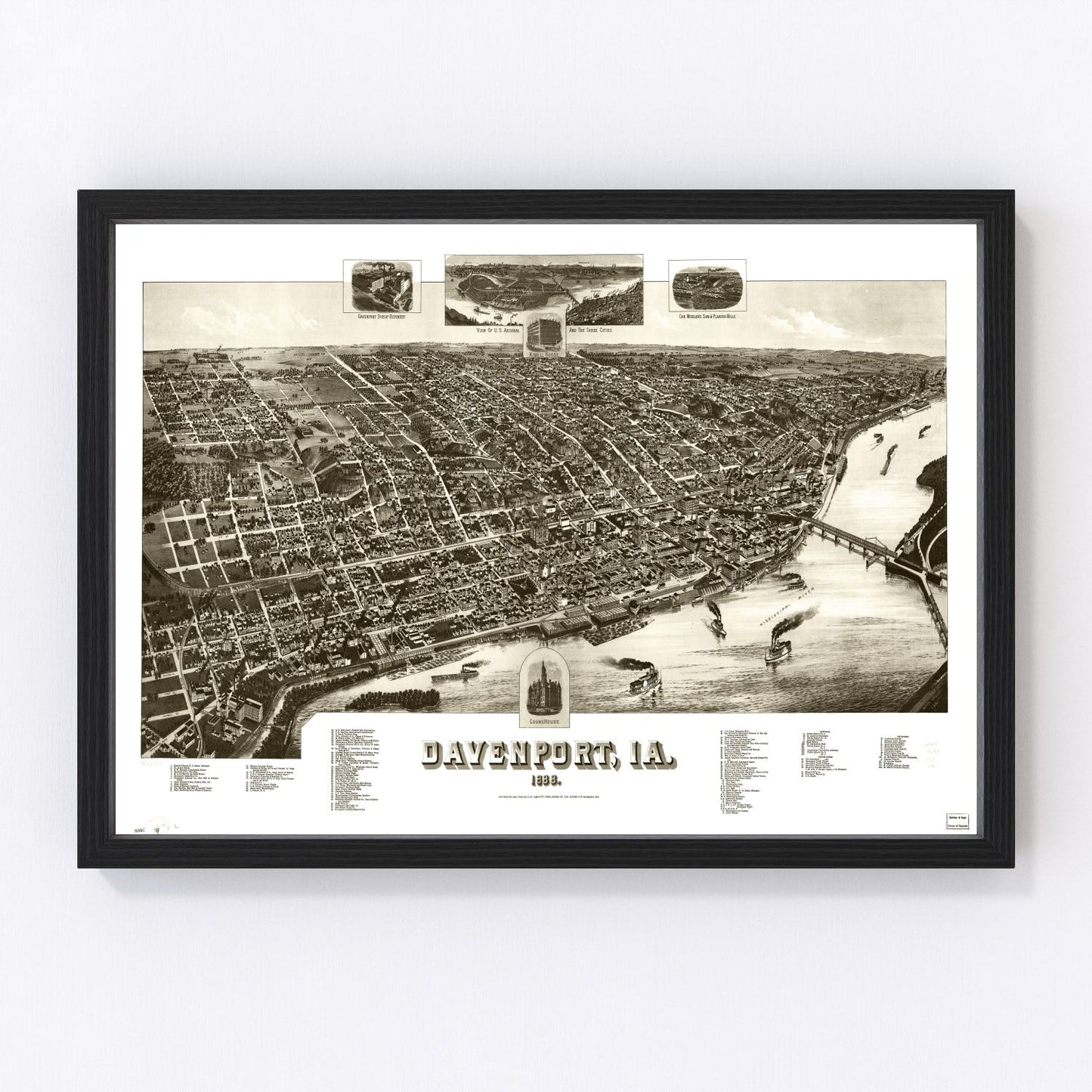vintage map of Davenport, Iowa, 1888