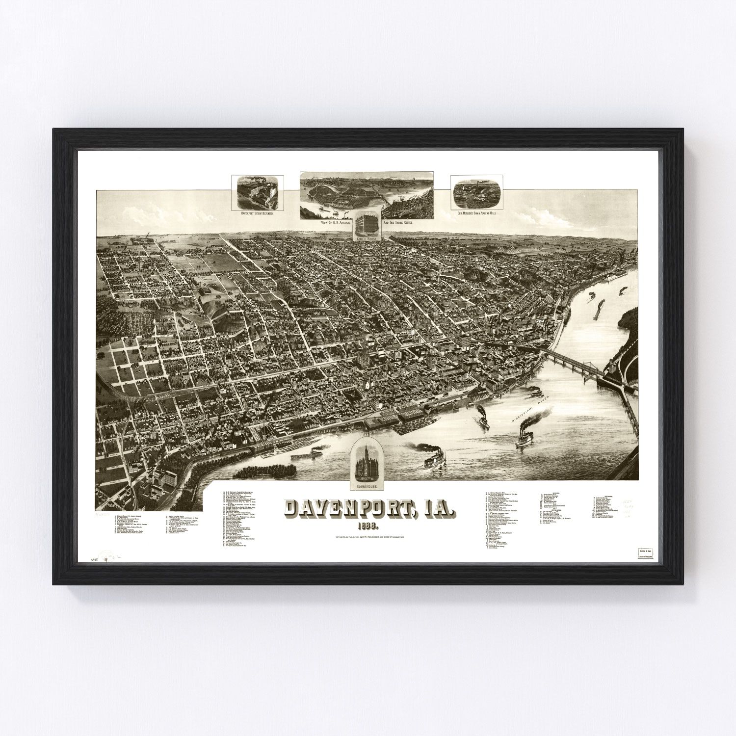 vintage map of Davenport, Iowa, 1888